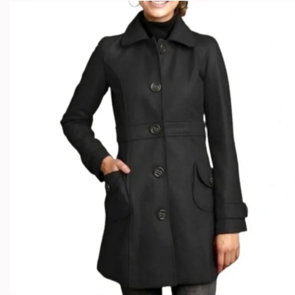 NWOT - Anthropologie Tulle Wool Blend Pea Trench Coat in Black Size: M